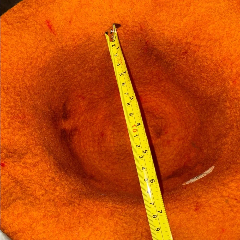 Camilla Krueger Designs orange marbled artisan hand-felted wool sculptural hat